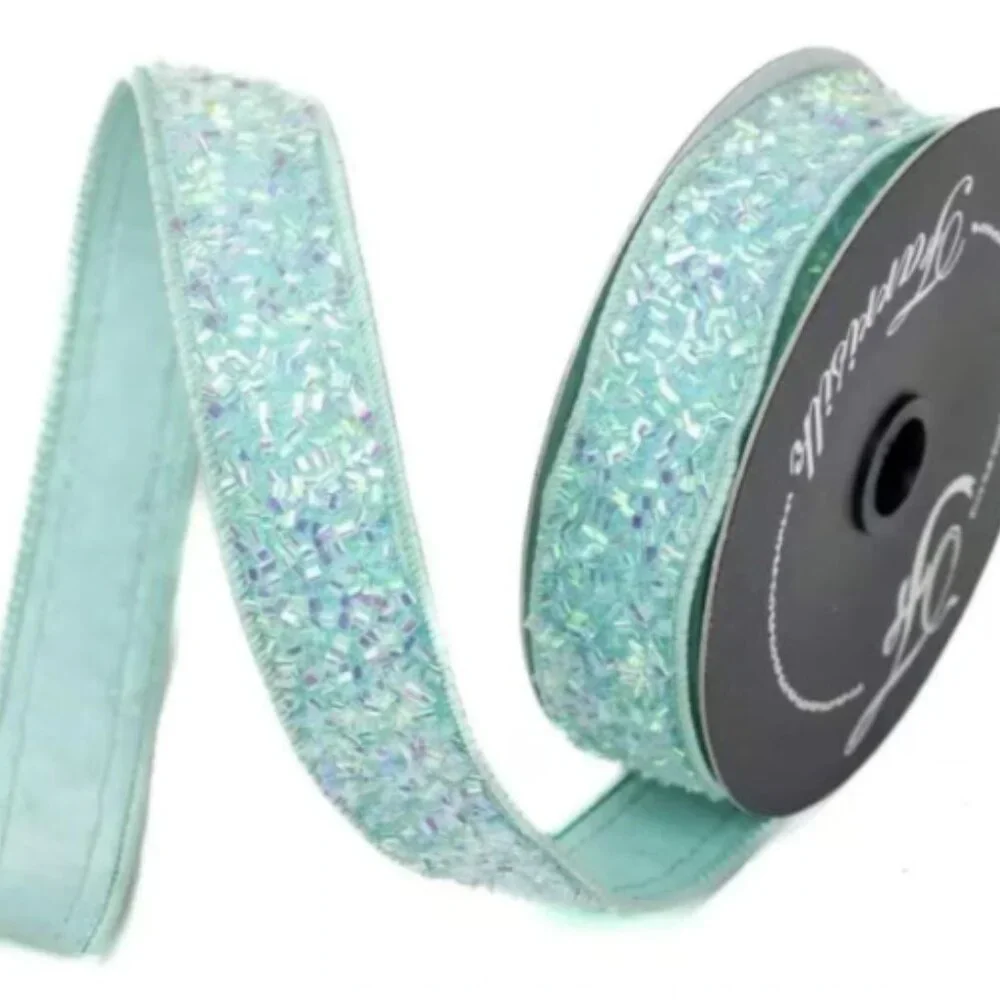 Tif Blue Farrisilk 1 Inch Christmas Wired Edge Ribbon for Tree Trimming 10 yards